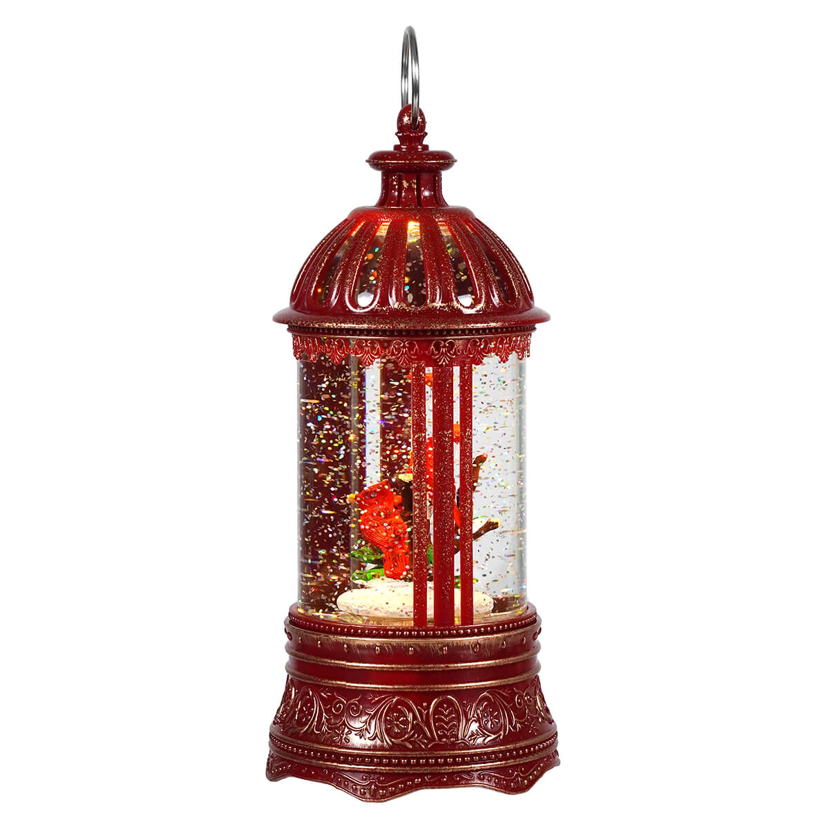 Lighted Musical Spinning Nesting Cardinals Water Globe Lantern
