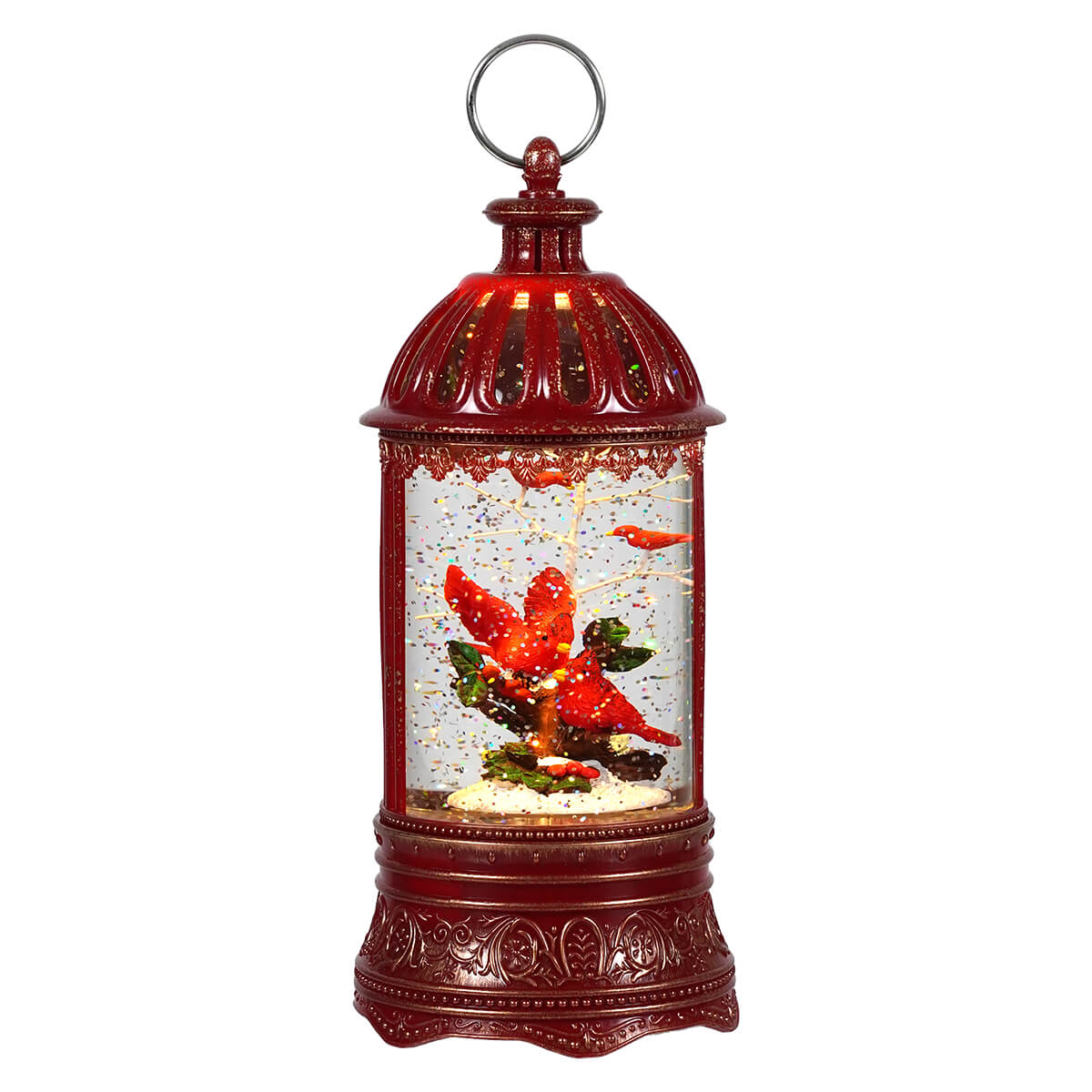 Lighted Musical Spinning Cardinal Family Water Globe Lantern