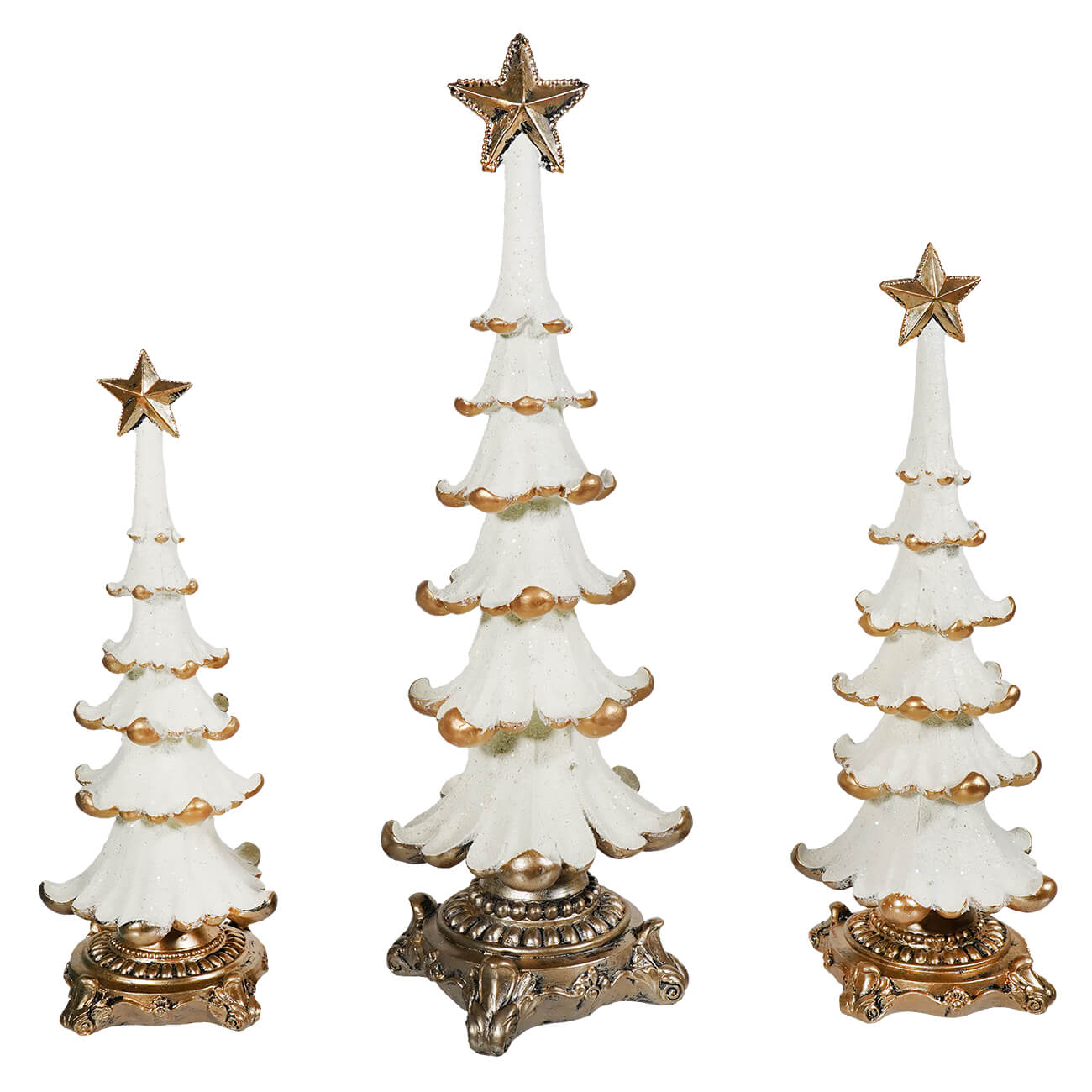 Gold & White Decorative Christmas Trees Set/3