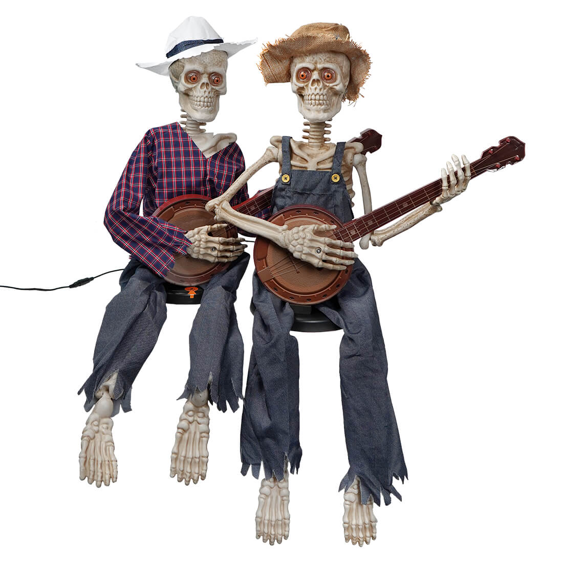 Electric Lighted Animated Skeleton Shelf Sitters Banjo Band Set/2