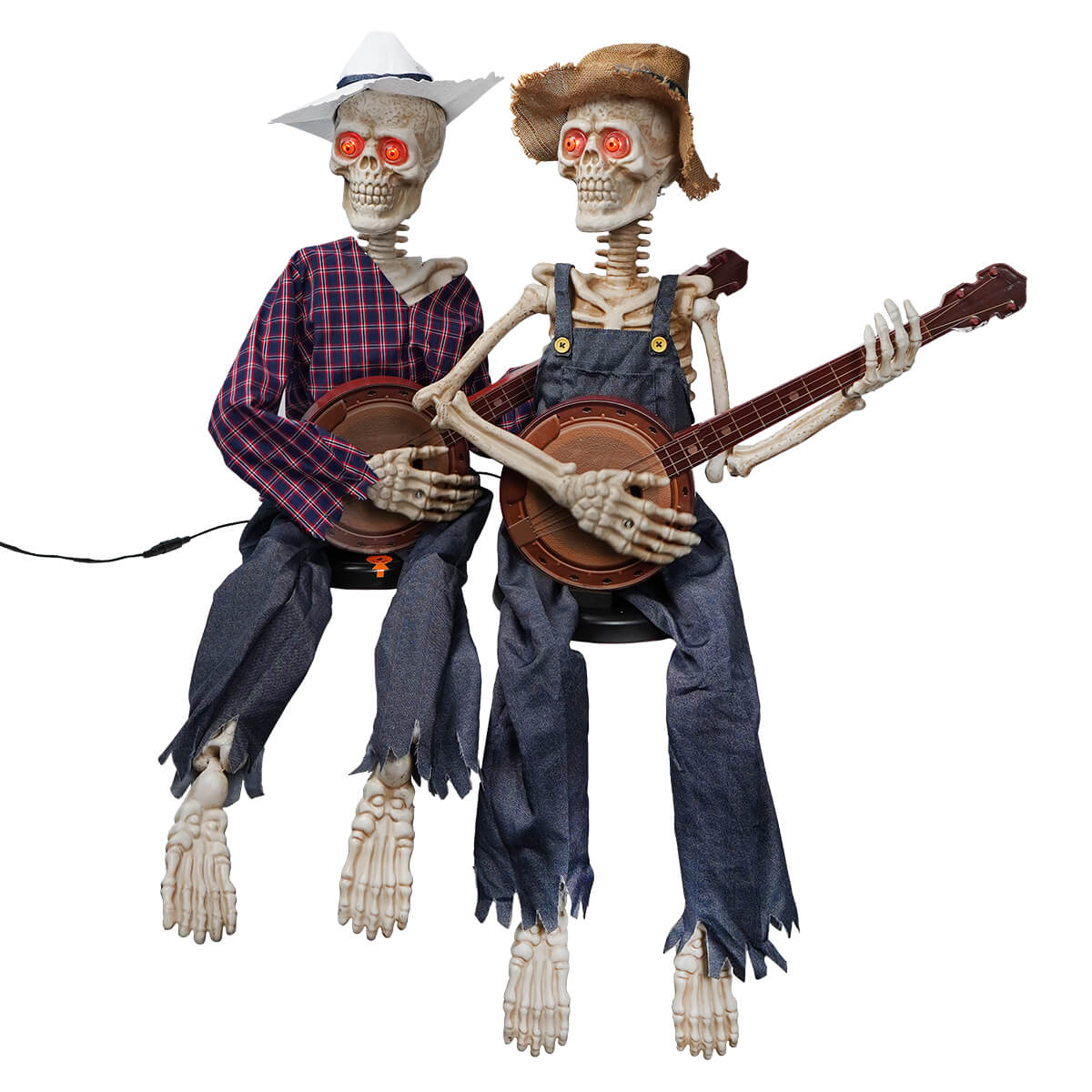 Electric Lighted Animated Skeleton Shelf Sitters Banjo Band Set/2