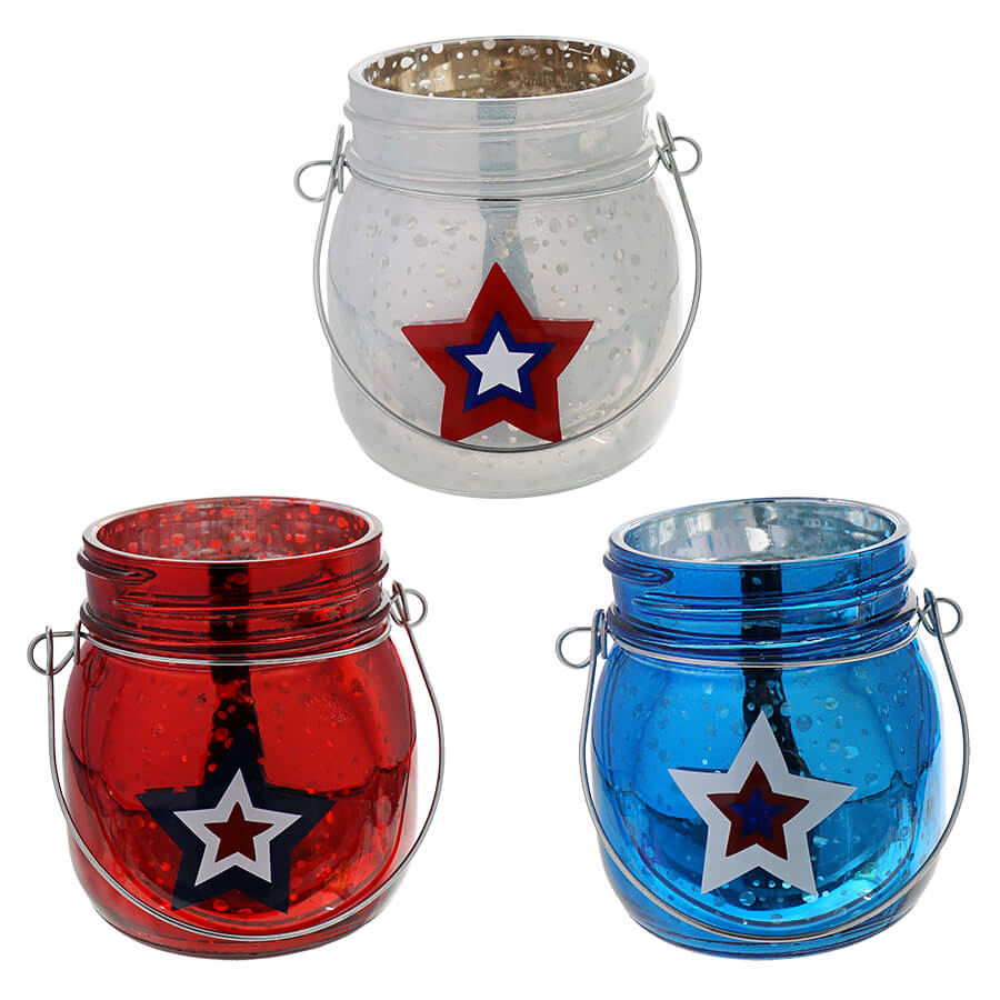 Mercury Glass Americana Mason Jar Candle Holders Set/3