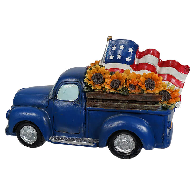 Blue Americana Truck With Sunflowers & Waving Flag