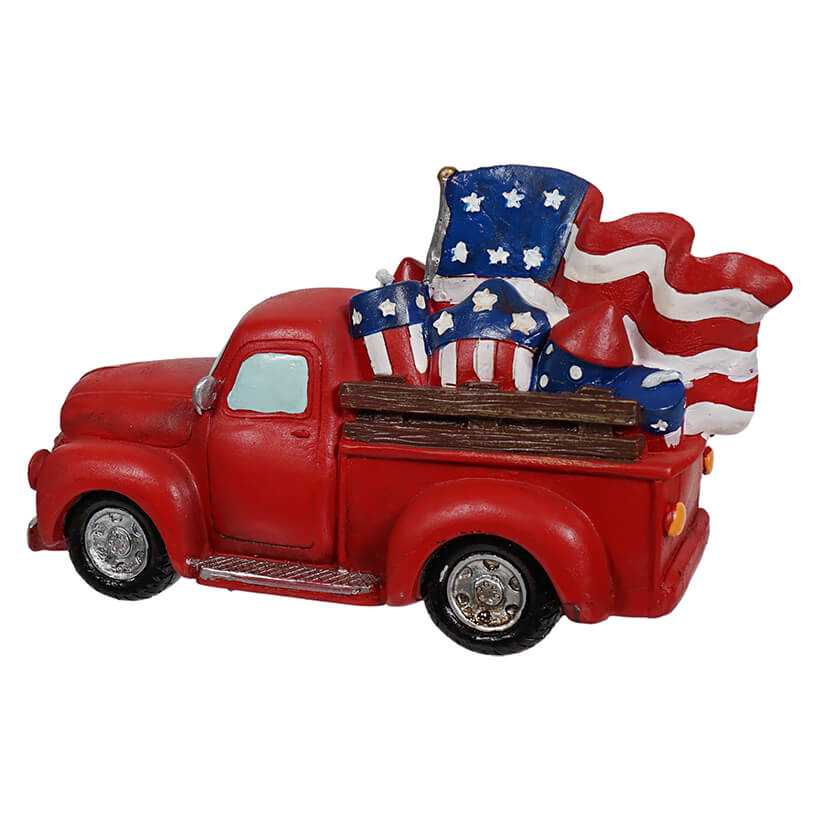 Red Americana Truck With Fireworks & Waving Flag