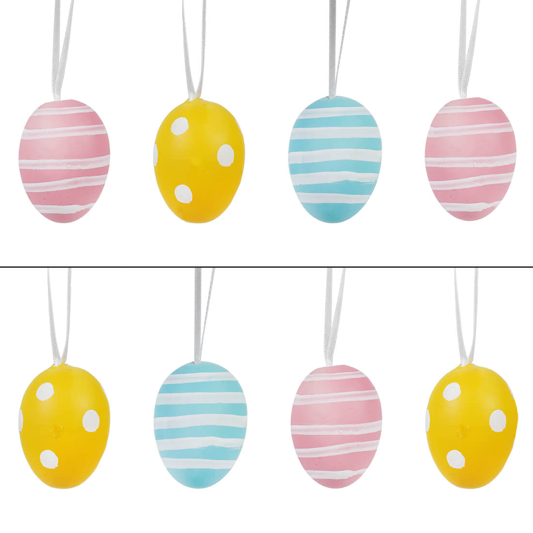 Bagged Yellow, Pink & Blue Striped & Dotted Easter Egg Ornaments Set/8