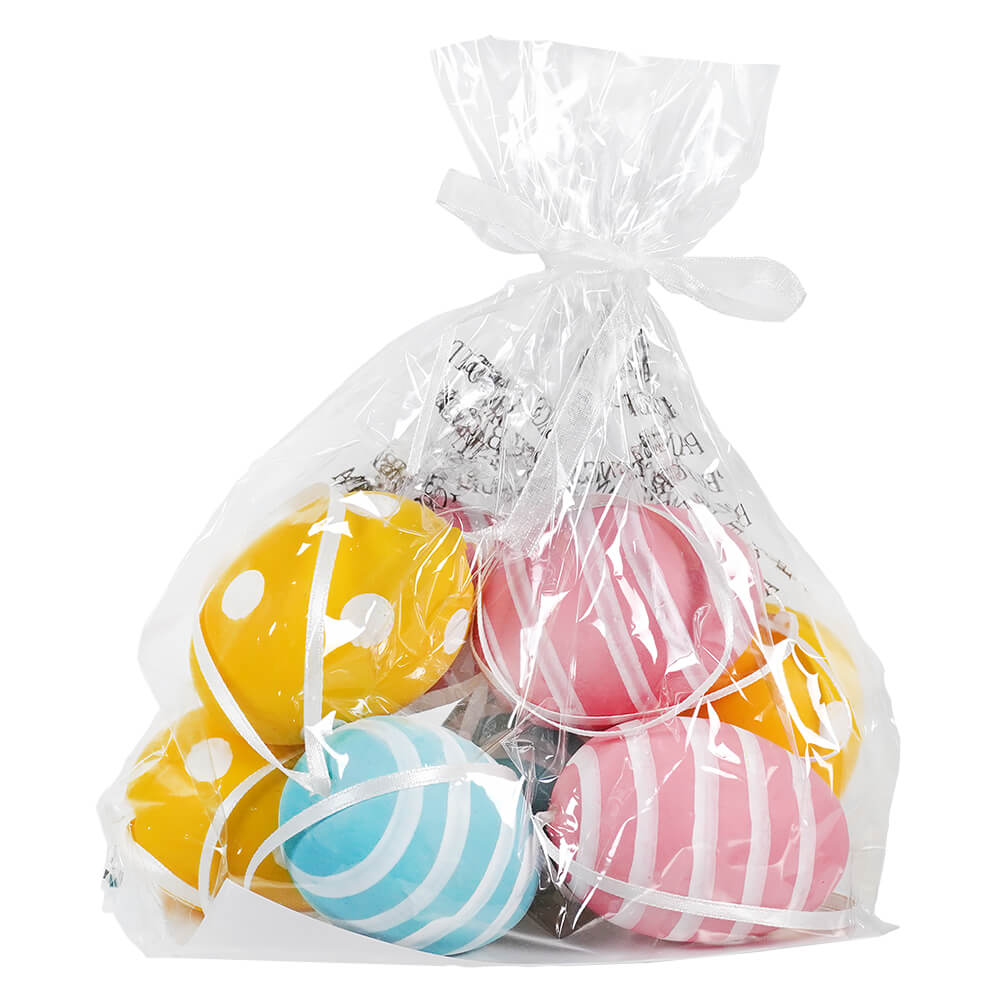 Bagged Yellow, Pink & Blue Striped & Dotted Easter Egg Ornaments Set/8