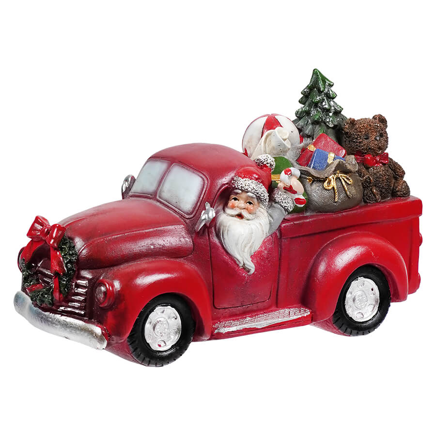 Holiday Red Truck With Santa Delivering Presents