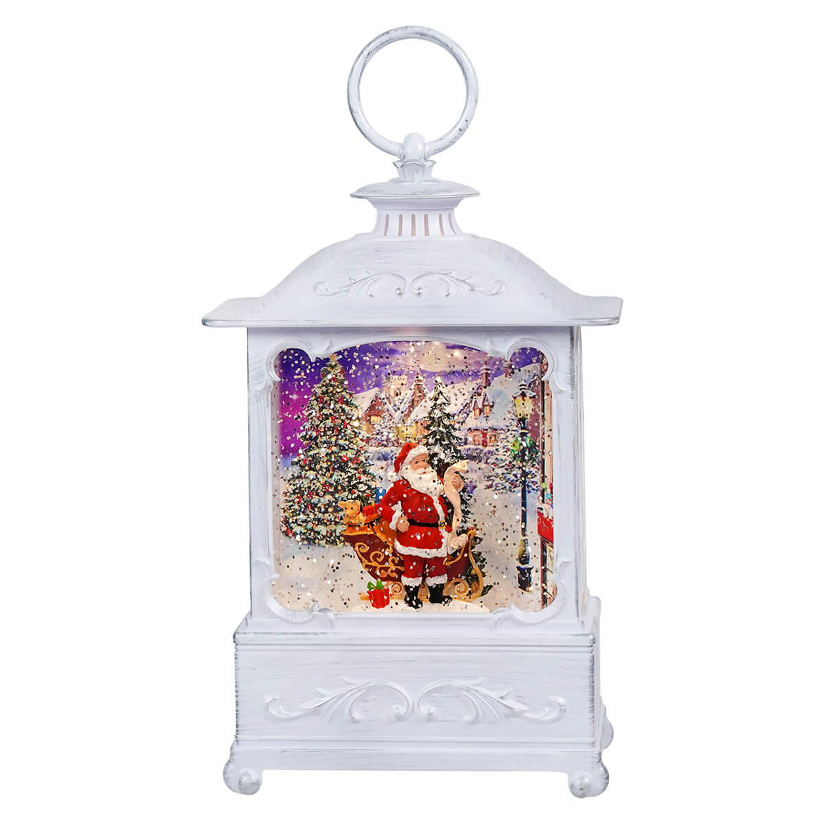 Lighted Spinning Water Globe Lantern With Santa Checking His List