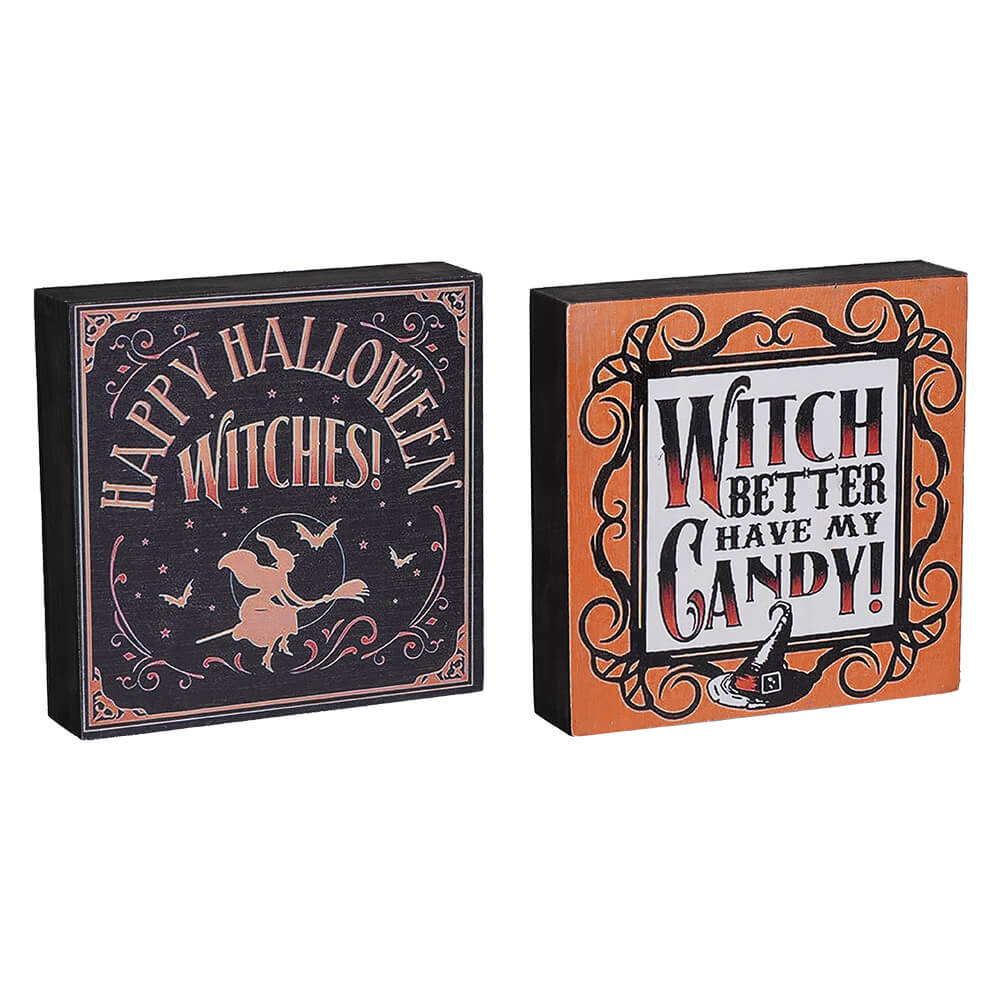 Witch Halloween Wood Block Signs Set/2