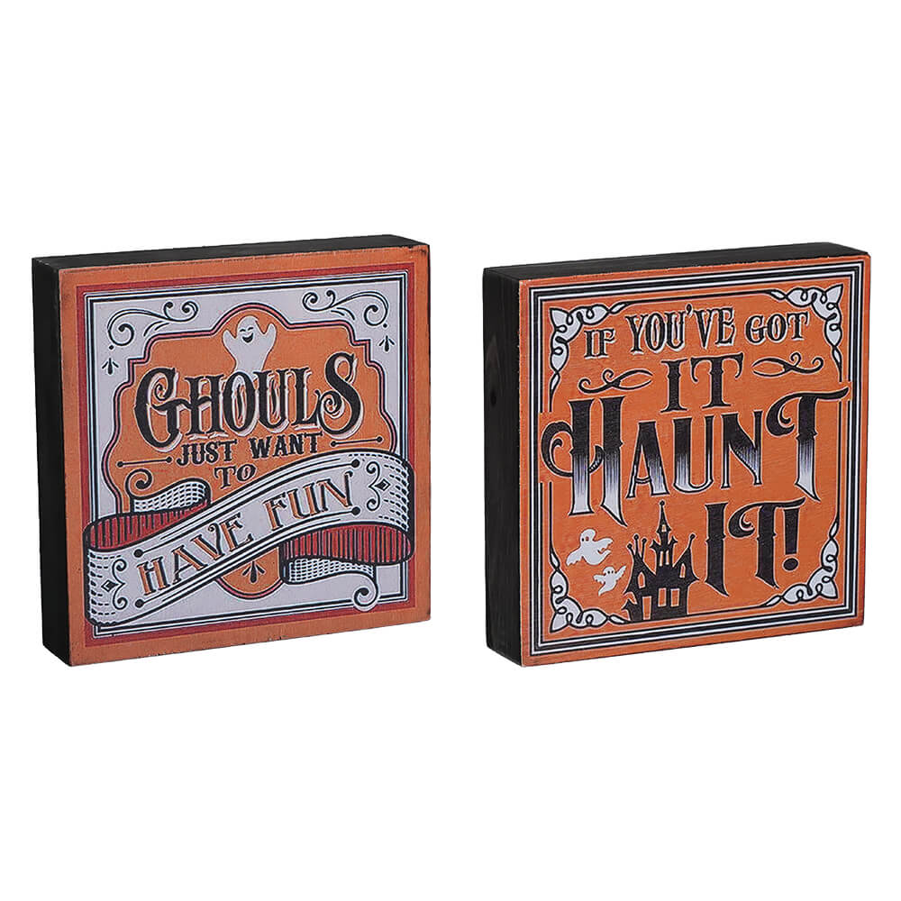 Ghoul & Haunt Halloween Wood Block Signs Set/2