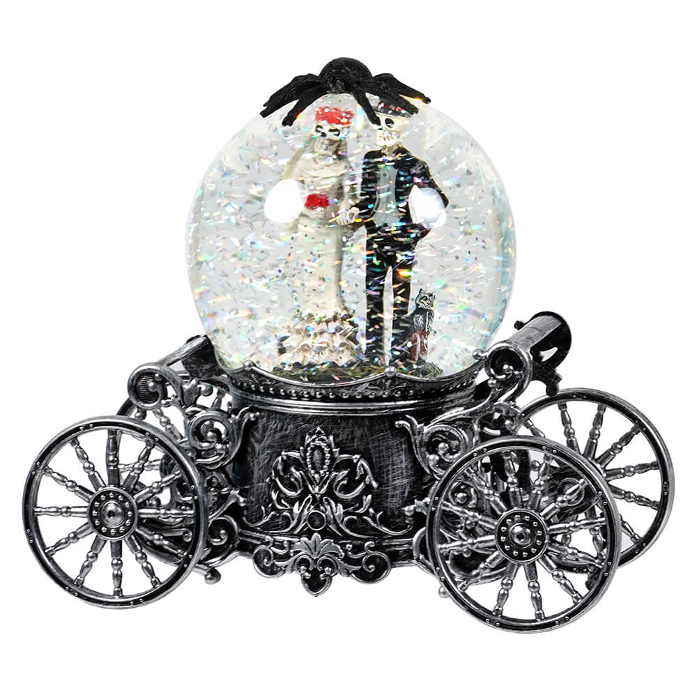 Lighted Halloween Bride & Groom Spinning Water Globe Carriage