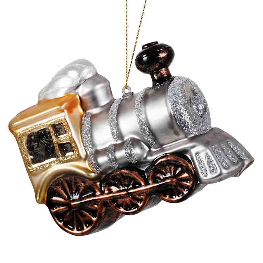 Silver Glass Train Ornament