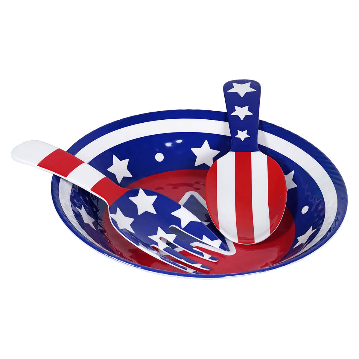 Americana Design Salad Bowl With Serving Fork & Spoon
