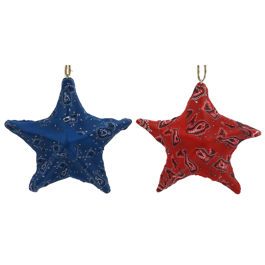Red & Blue Bandana Star Ornaments Set/2