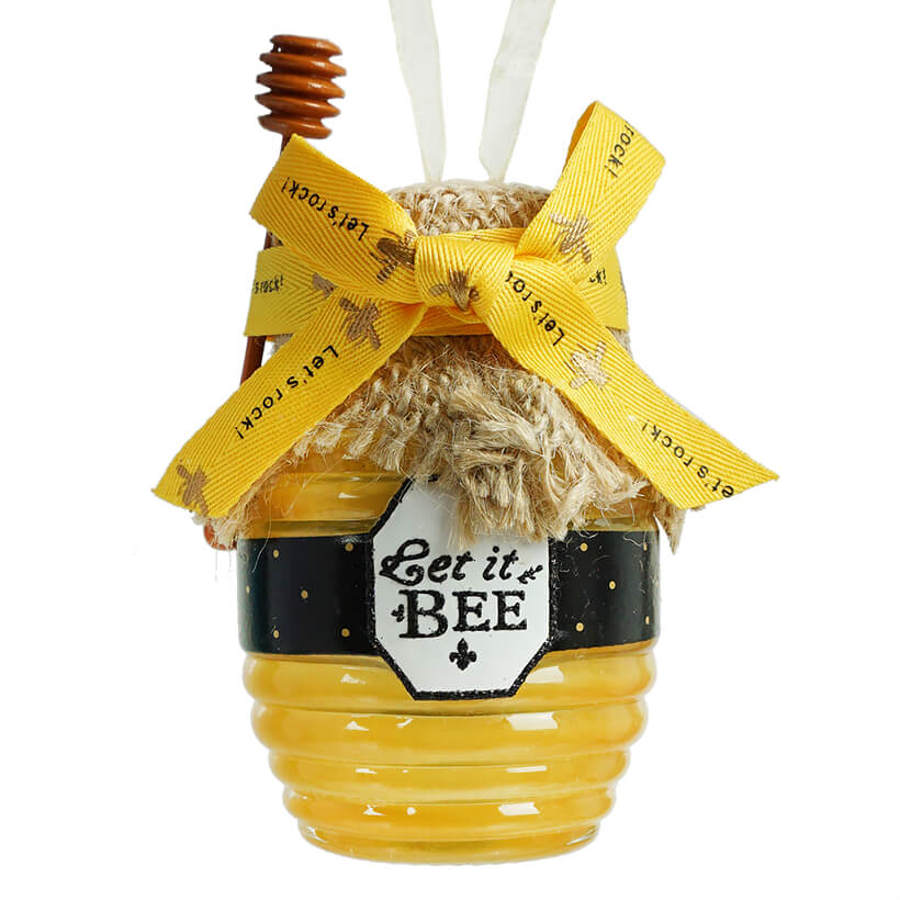 Let it Bee Honey Jar With Bow Ornament
