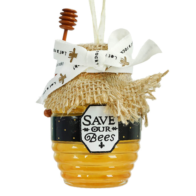 Save Our Bees Honey Jar With Bow Ornament