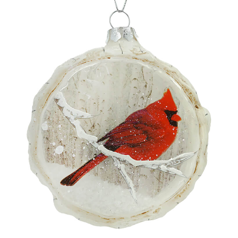 Birch Berry Cardinal On Round Disc Ornament