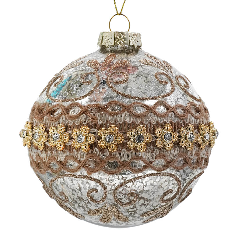 Silver & Gold Glittered Ball Ornament