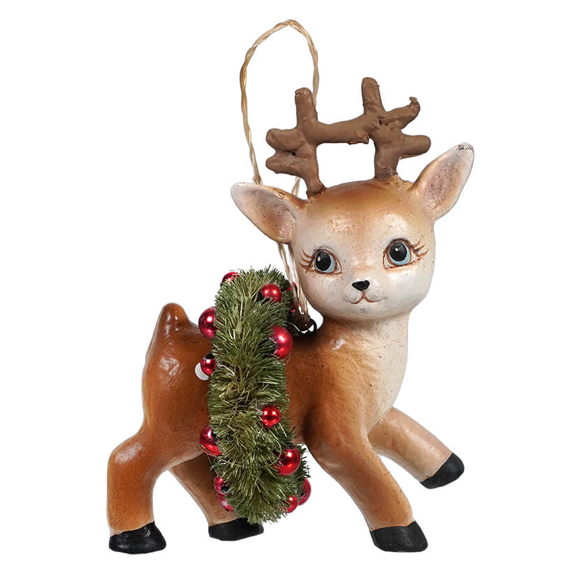 Retro Reindeer With Wreath Ornament