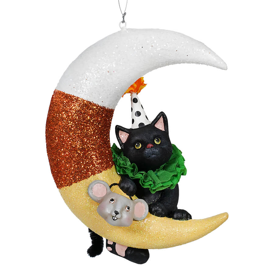 Party Kitty On Candy Corn Moon Ornament