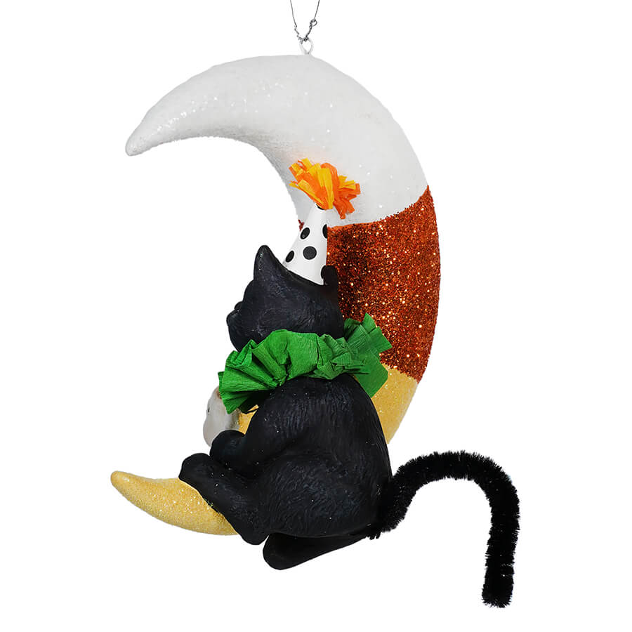 Party Kitty On Candy Corn Moon Ornament