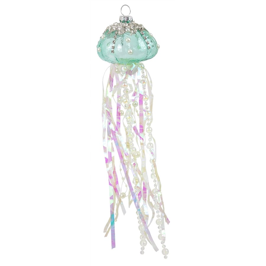 Aqua Jellyfish with Long Tentacles Ornament