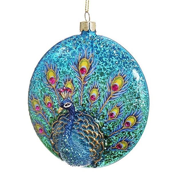 Blue Peacock Flat Ball Ornament