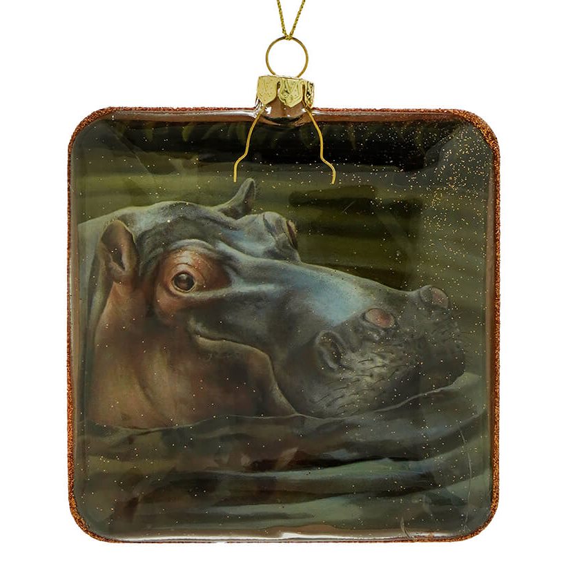 Square Jungle Hippopotamus Ornament
