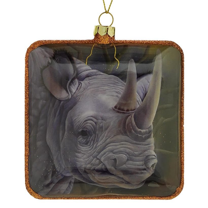 Square Jungle Rhino Ornament