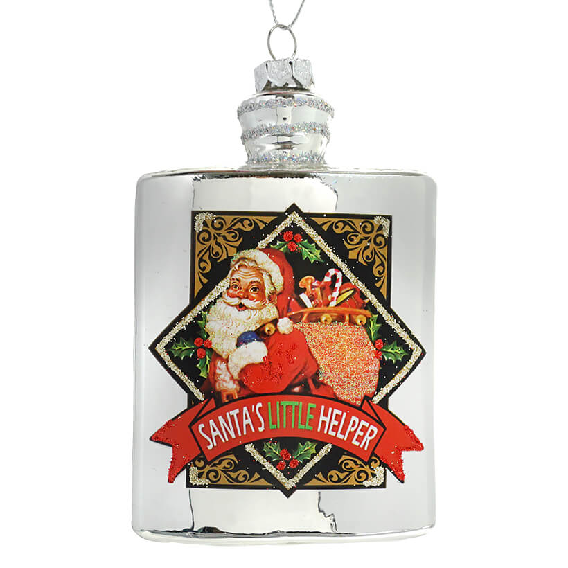 Santa's Little Helper Silver Flask Ornament
