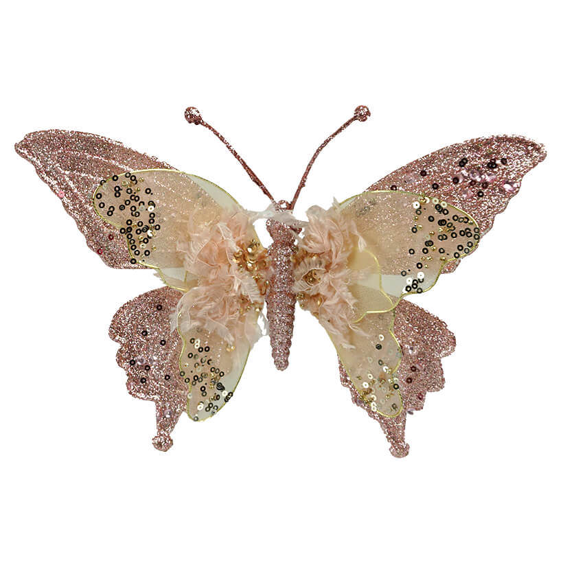 Pink Lace Butterfly Clip-On Ornament