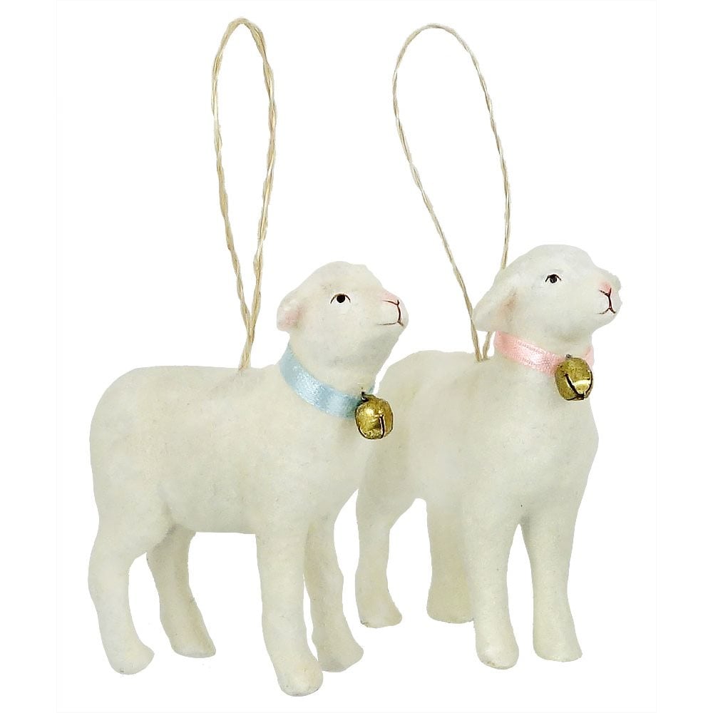 Small Spring Lamb Ornaments Set/2