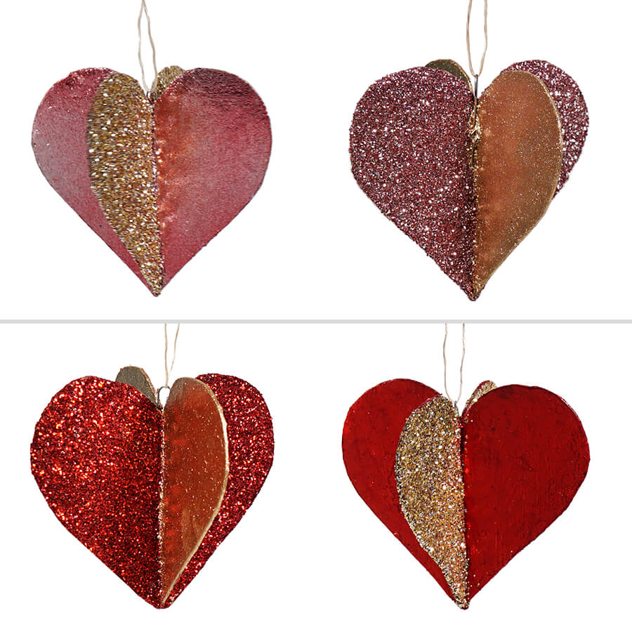 Sweet Heart Glitter Foil Ornaments Set/4