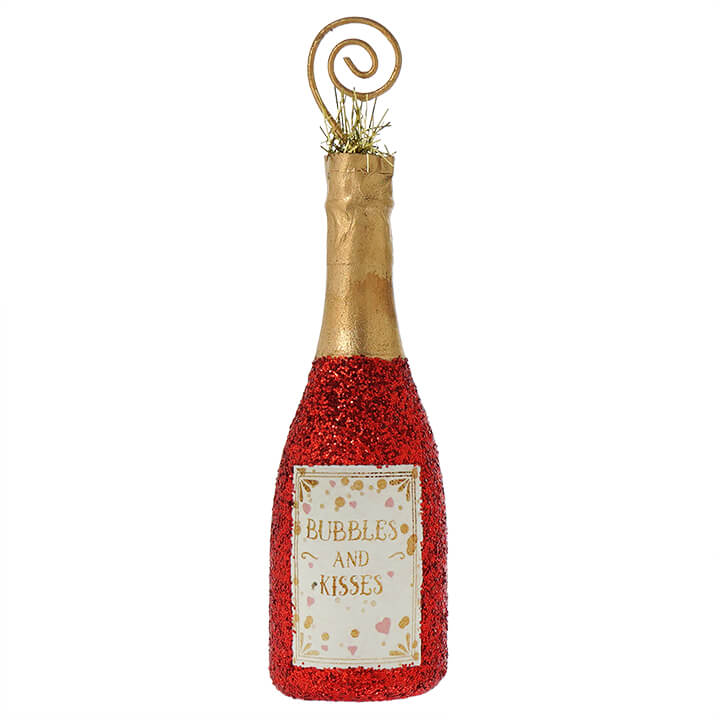 Red Bubbles and Kisses Champagne Ornament / Place Card Holder