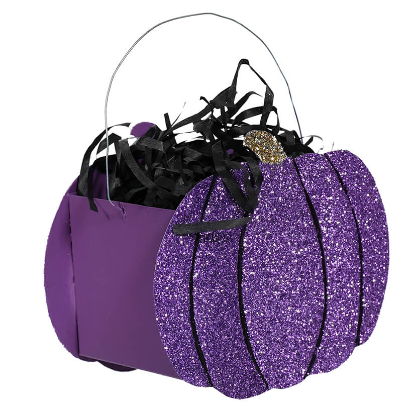 Poppin' Purple Glittered Pumpkin Bucket