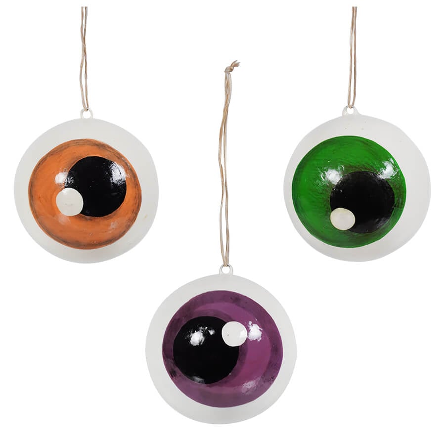Googly Orange, Purple & Green Eyeball Ornaments Set/3
