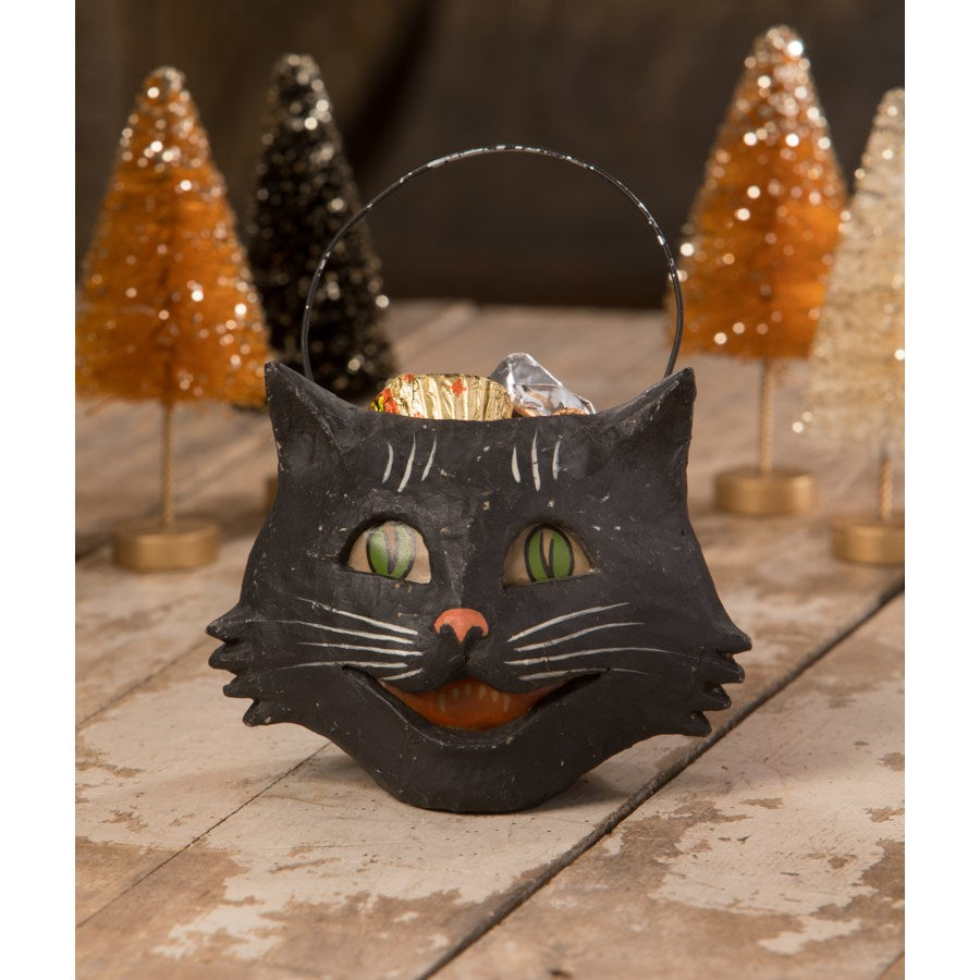 Small Vintage Happy Cat Bucket Ornament