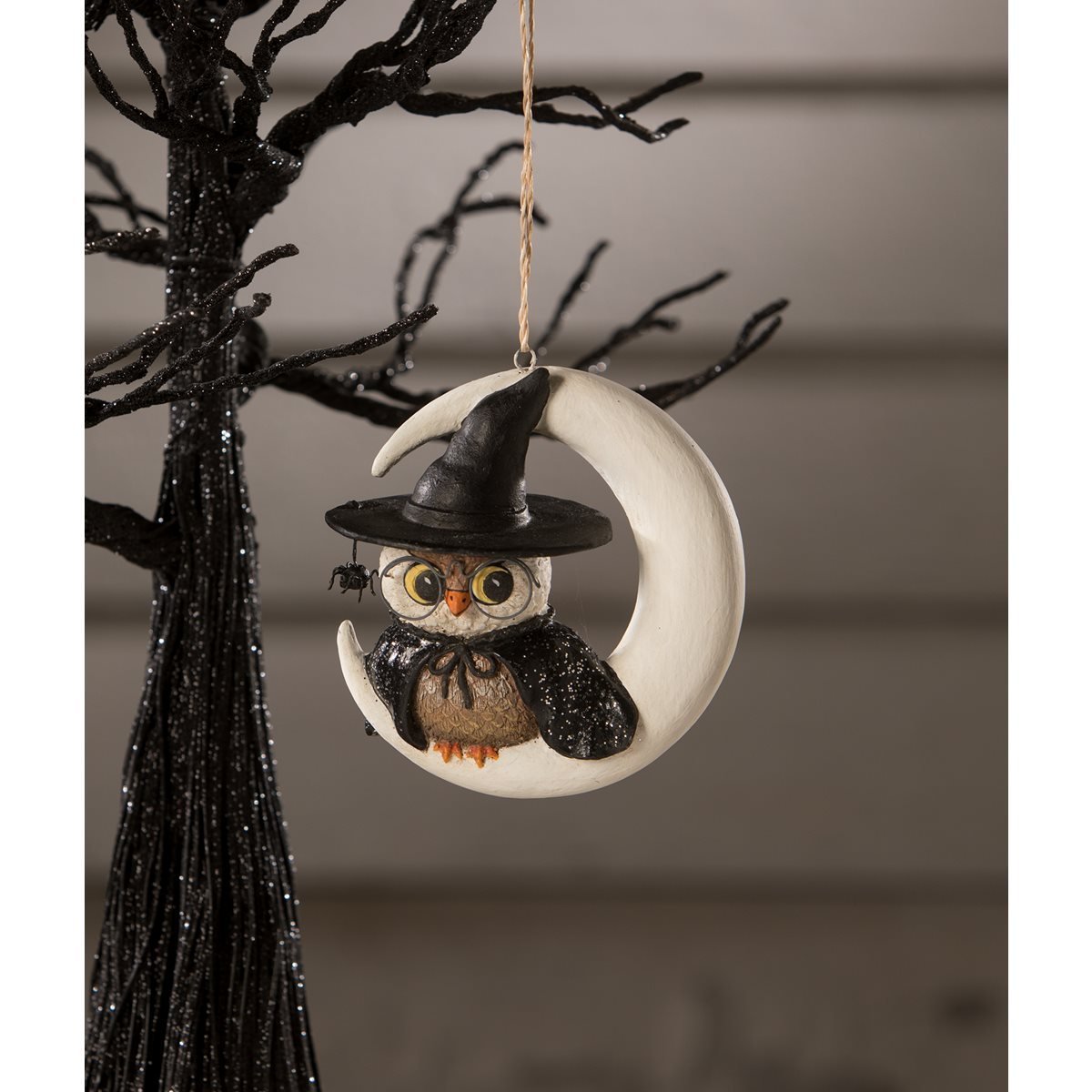 Witch Owl On Moon Ornament