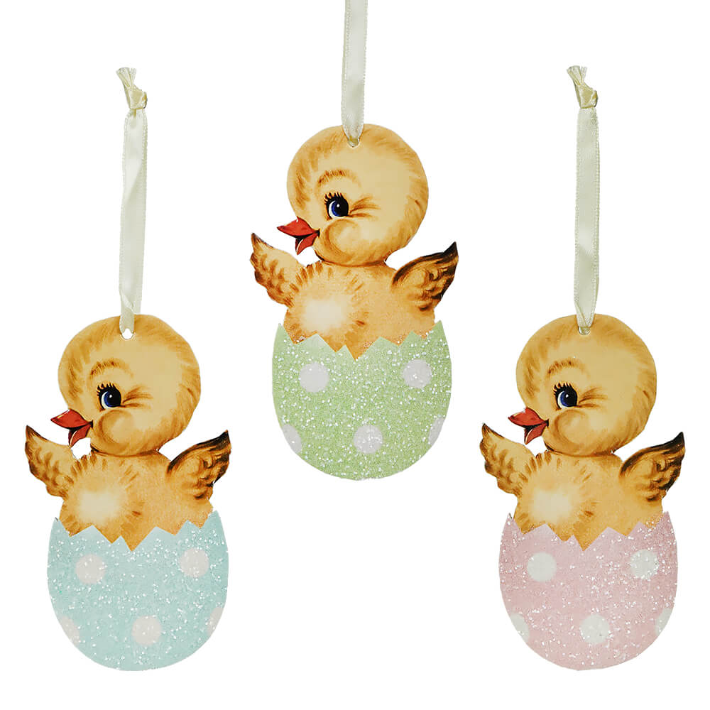 Chick in Egg Pressed Paper Ornaments Set/3