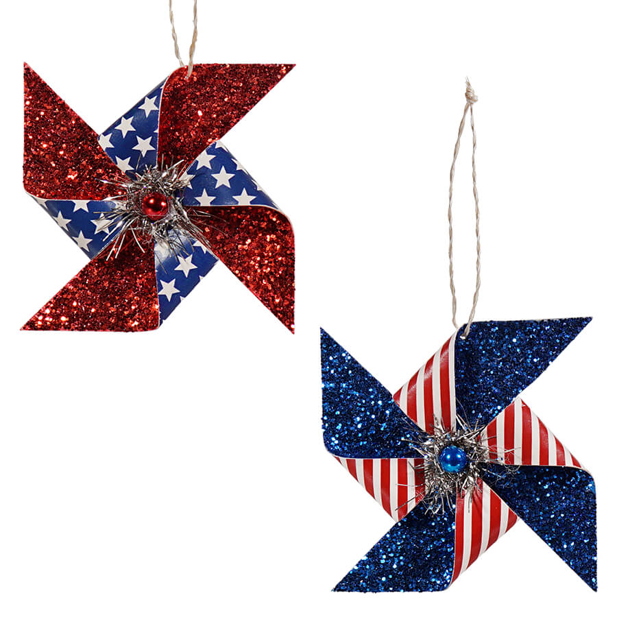Americana Pinwheel Ornaments Set/2