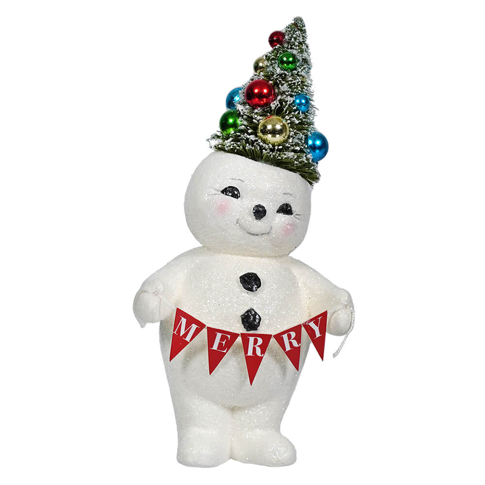 Small Retro Merry Snowman With Tree