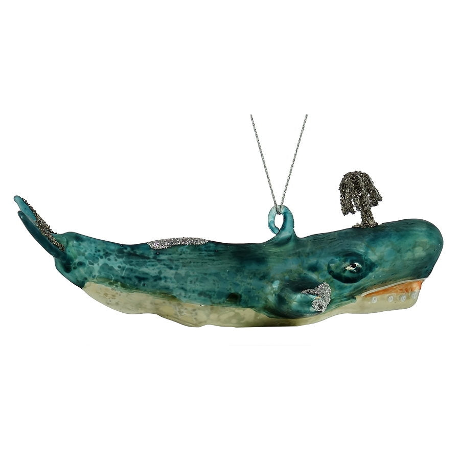 Aqua Victorian Whale Ornament