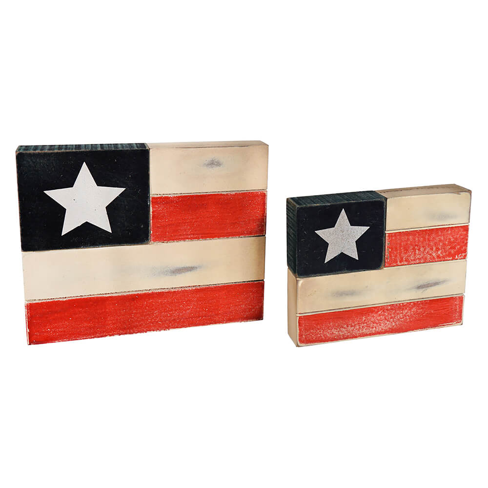 American Flag Stacked Block Decor Set/2