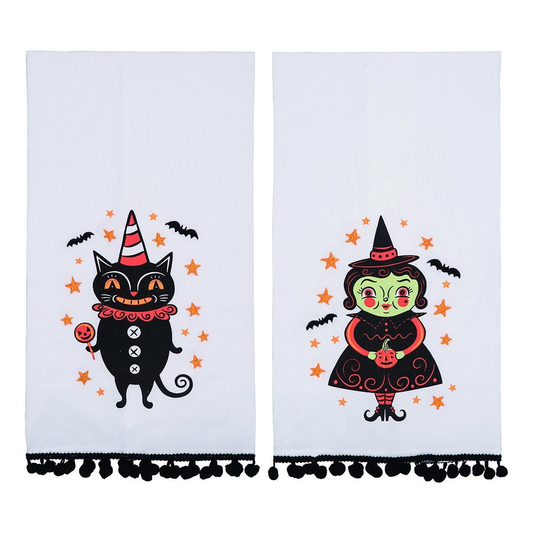 Black Cat & Witch Tea Towels Set/2