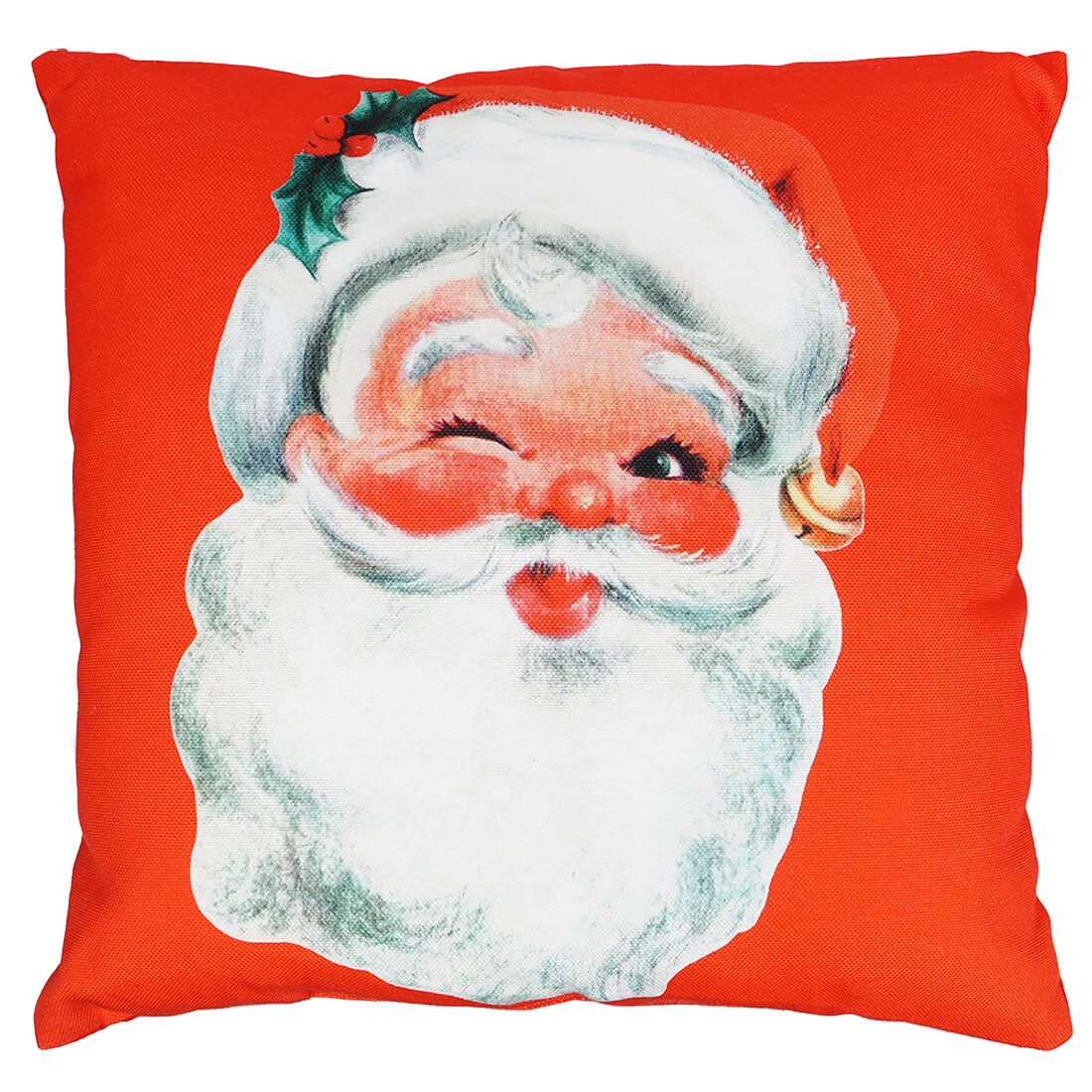 Red Traditional Winking Santa Printed Pillow