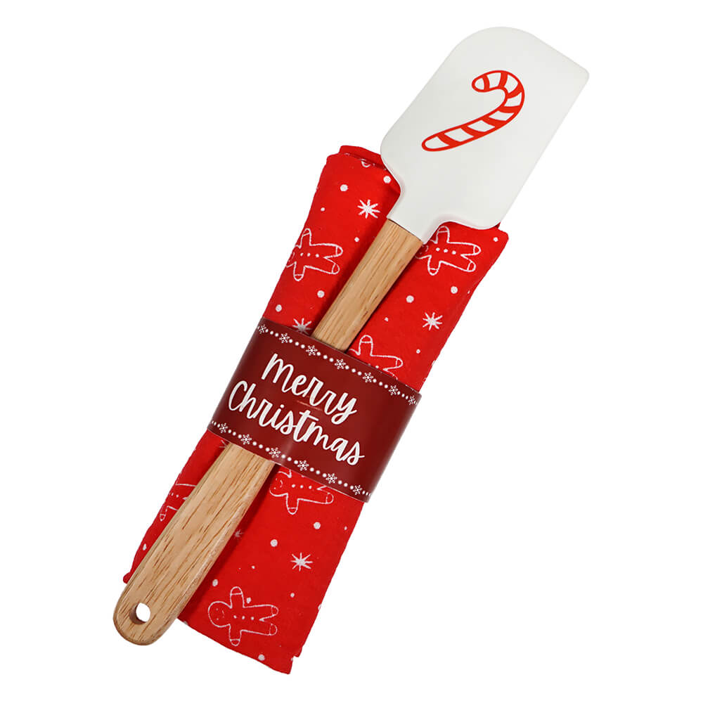 Silicone Christmas Candy Cane Spatula/Tea Towel Gift Set/2