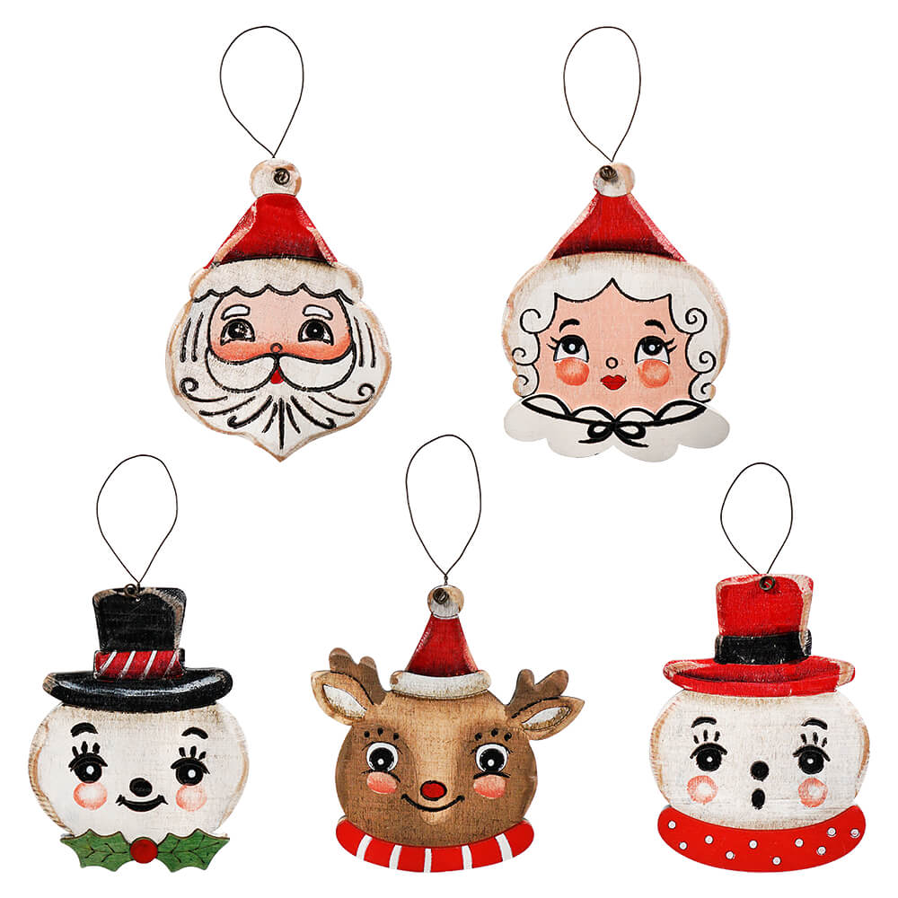 Plywood Christmas Character Ornaments Set/5
