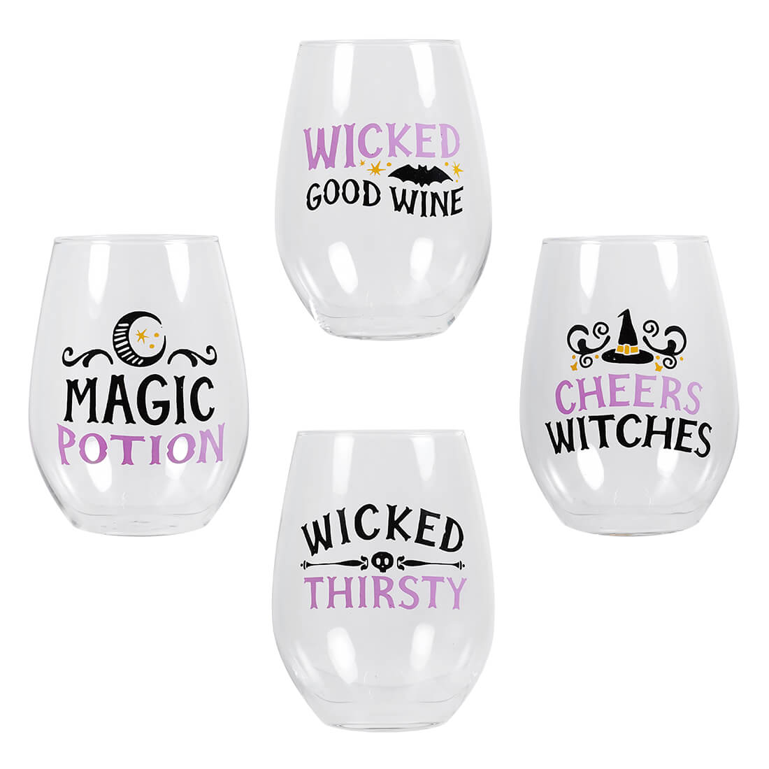 Glass 18oz Witchy Stemless Wine Glasses Set/4