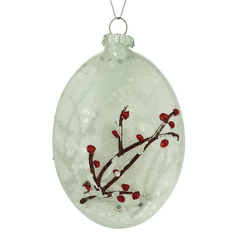 Oval Frosted Glass Cardinal Ornament