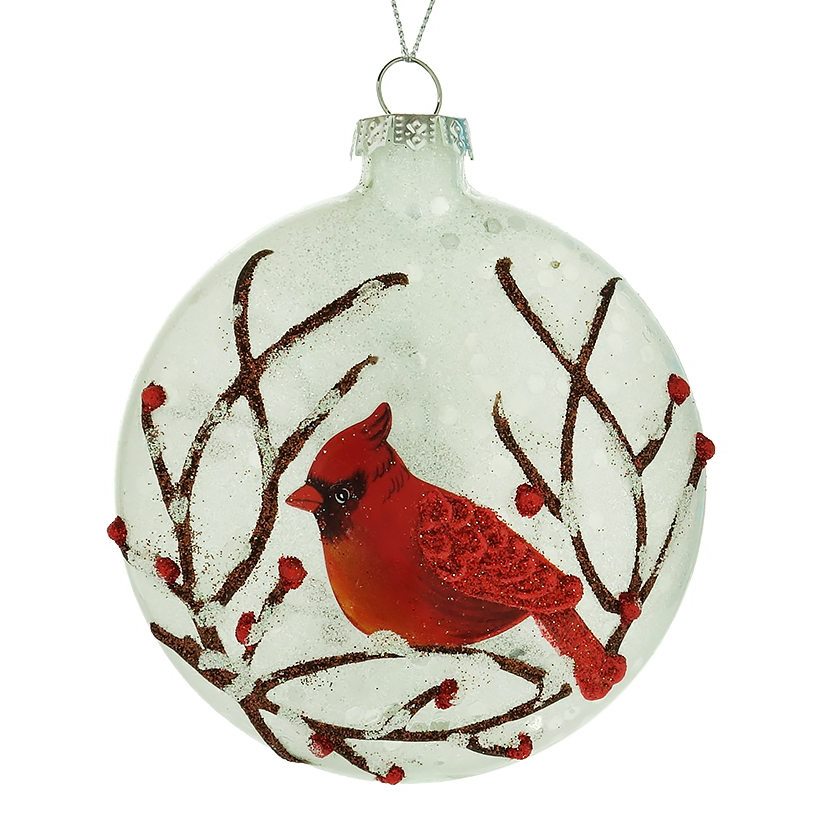 Round Frosted Glass Cardinal Ornament